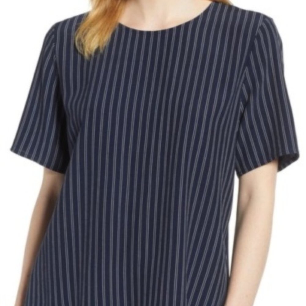 Eileen Fisher Double Striped  Box Top Round Neck